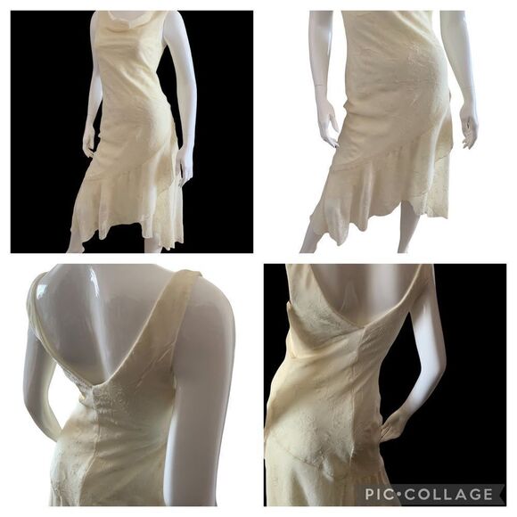 PROM DRESS B Darlin Cream Sparkly Sleeveless Asymmetrical Dress size 7/8 - Picture 7 of 16